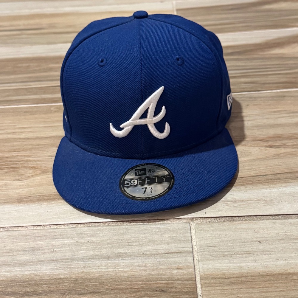 New Era 59FIFTY Atlanta Braves Fitted Hat Blue Wool King Side Patch 7 3/4 MLB